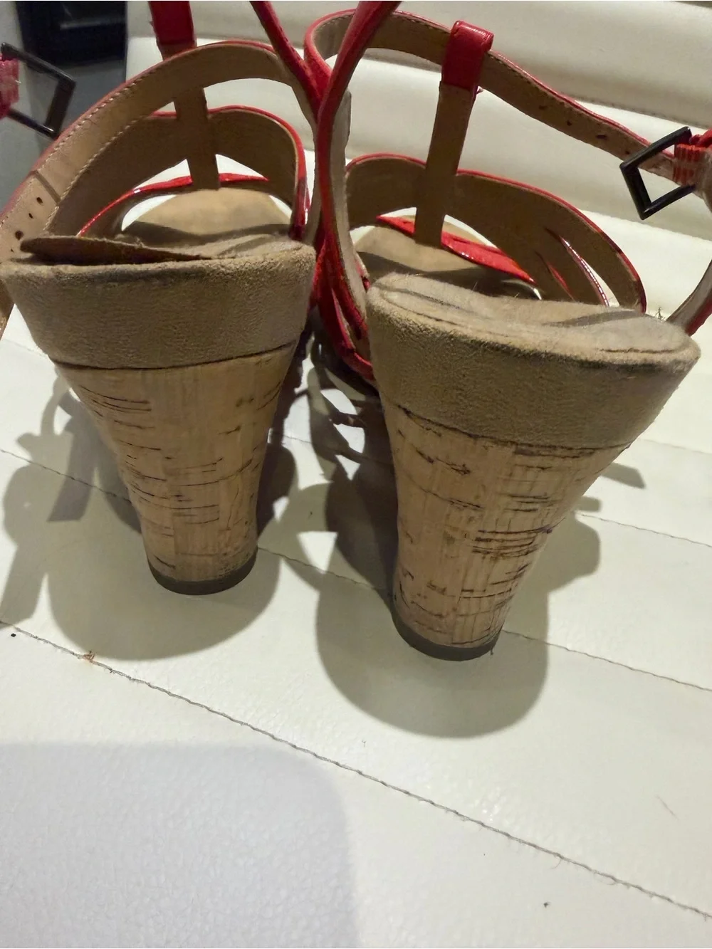 AEROSOLES Red Strappy Wedge Sandals